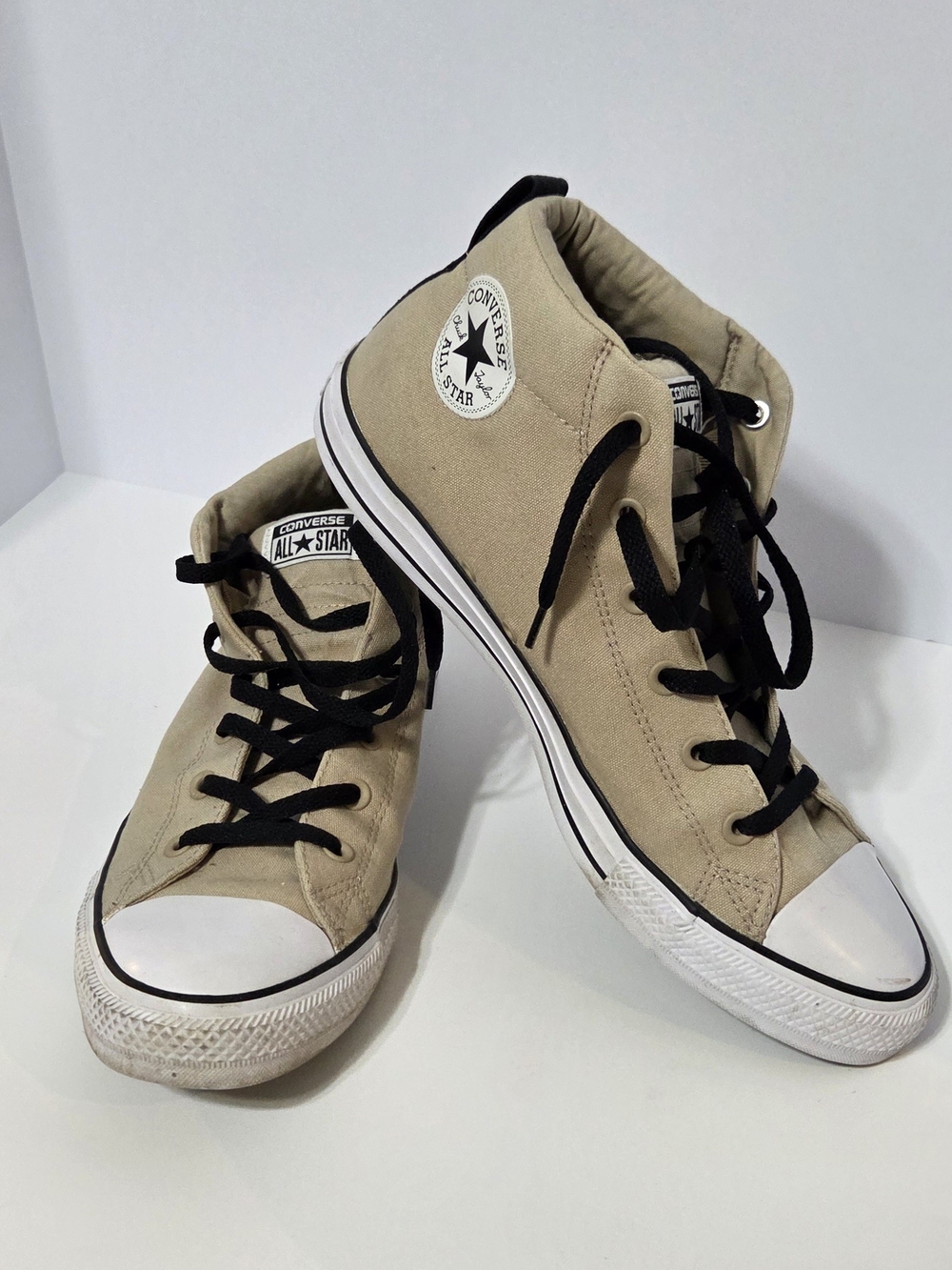 Converse Beige Canvas High-Top Sneakers with Black Laces